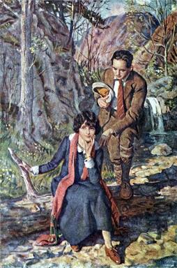 color illustration of Archibald Satterlee and Kate Satterlee in nature