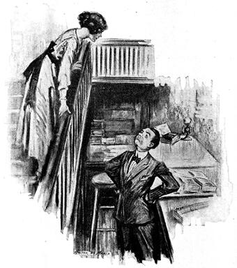 illustration of Miss Satterlee leaning over stairs