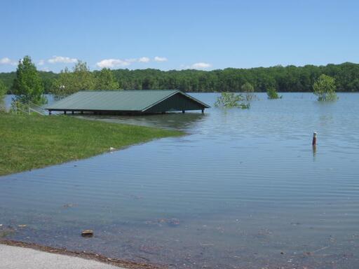 photo of Satterly Picnic shelter nearly covered by a flood