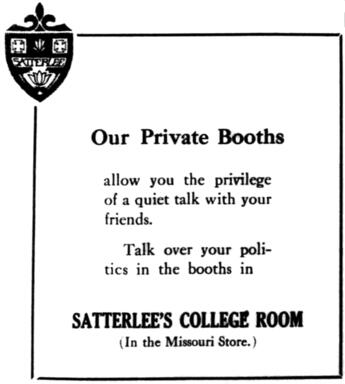 text advertisement for Satterlee’s College Room